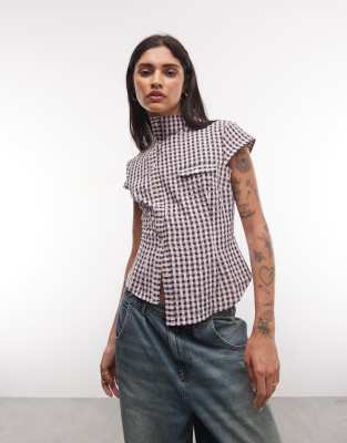 Collusion Funnel Neck Fitted Shirt In Gold