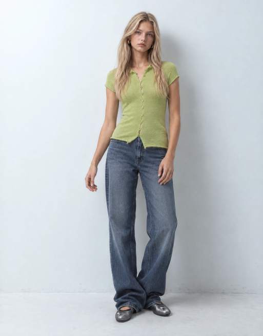 COLLUSION funnel neck knitted cardigan in green, 6 of 9