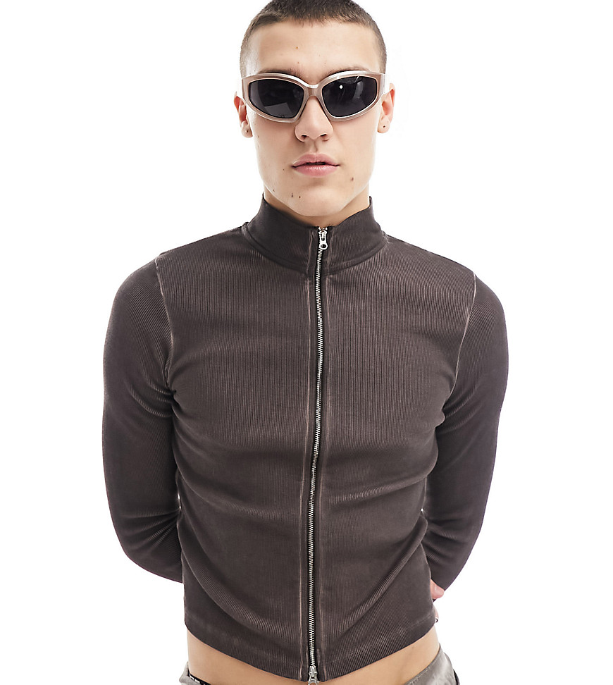 COLLUSION funnel neck long sleeve top in brown