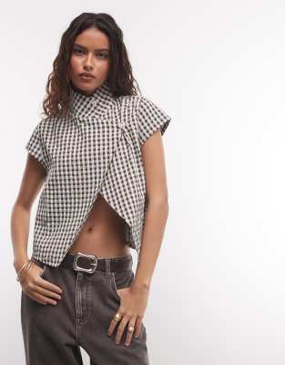 Collusion Funnel Neck Open Shirt In Brown