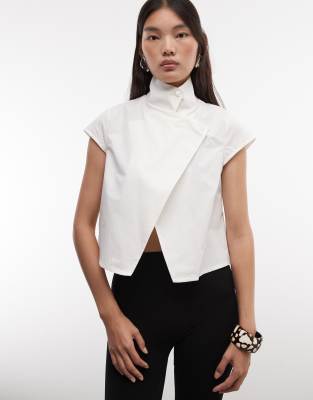 Collusion Funnel Neck Open Shirt In White