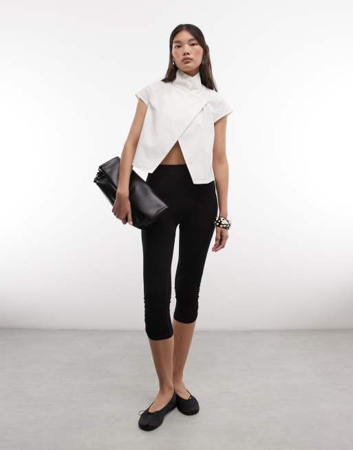 COLLUSION funnel neck open shirt in white, 3 of 4