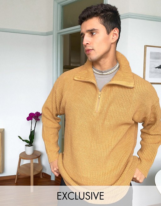 COLLUSION funnel neck ribbed jumper in sand