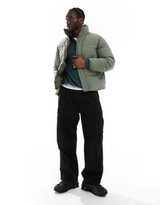 Collusion Funnel Neck Ripstop Padded Puffer Jacket In Green
