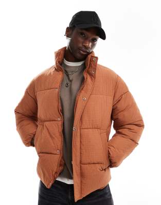 funnel neck ripstop padded puffer jacket in orange