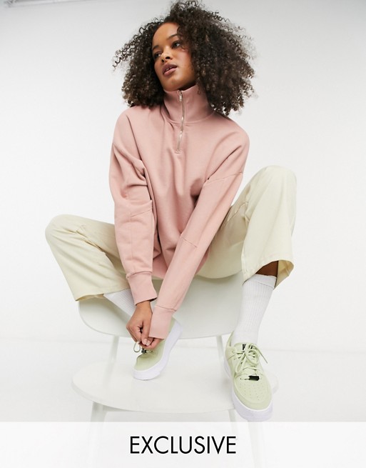 COLLUSION funnel neck sweatshirt co-ord in pale pink