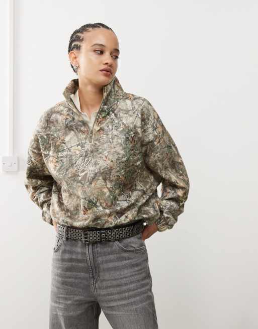 COLLUSION funnel neck woodland camo fleece pullover jumper ASOS