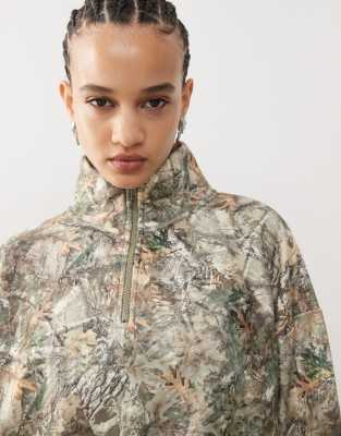 funnel neck woodland camo fleece pullover-Multi