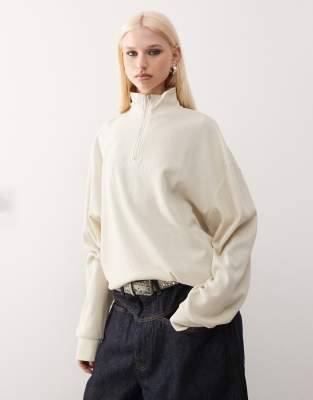 Collusion Funnel Neck Zip Sweat In Almond Milk-white