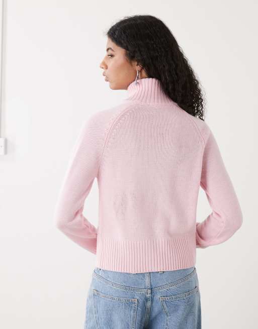 COLLUSION funnel neck zip through raglan cardigan in pink, 2 of 4