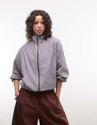 Collusion Funnel Neck Zip Through Shirt In Gray