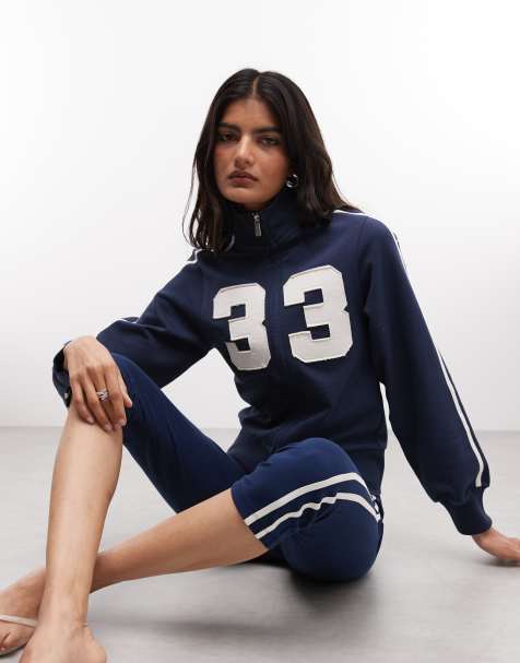 COLLUSION funnel neck zip through track top co-ord in navy - view 1