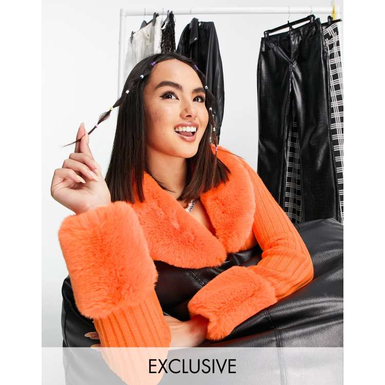 COLLUSION fur trim cardigan in orange | ASOS