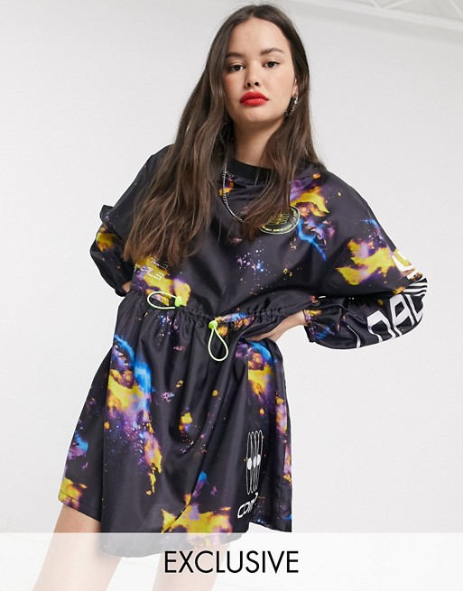 COLLUSION galaxy nylon smock dress with contrast toggles