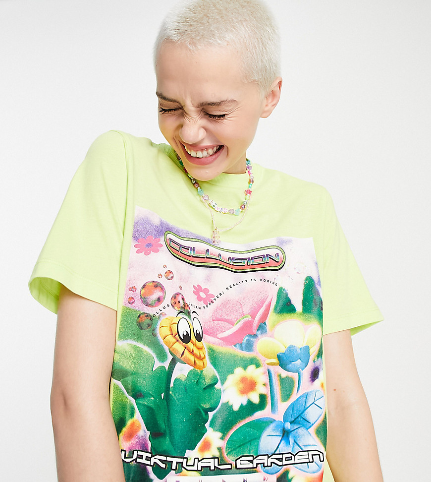COLLUSION garden graphic oversized T-shirt in lime-Green