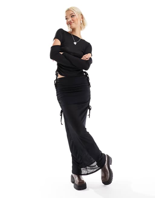 COLLUSION gathered ribbon trim maxi skirt co-ord in black