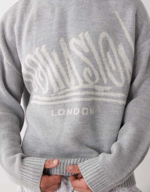 COLLUSION graffiti graphic knit sweatshirt in grey