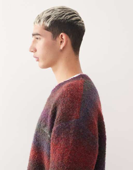 COLLUSION Crew neck knit sweater in burgundy stripe