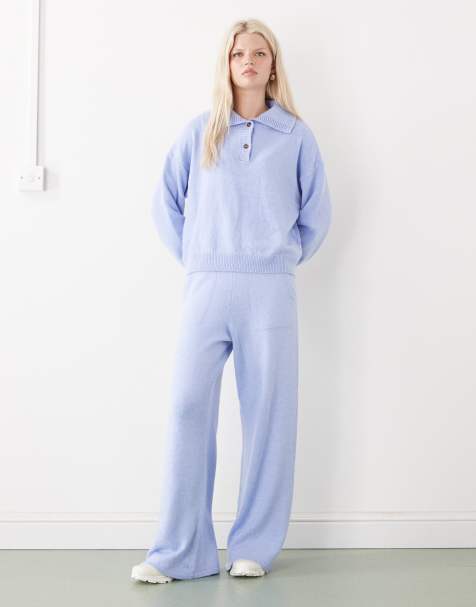 COLLUSION - Gebreide oversized co-ord set in zacht blauw - view 1