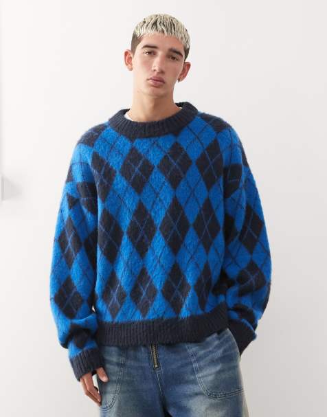COLLUSION - Gebreide sweater met argyle-motief in blauw - view 1