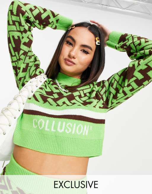 COLLUSION - Gebreide trui met geometrisch jacquard, deel van co-ord set