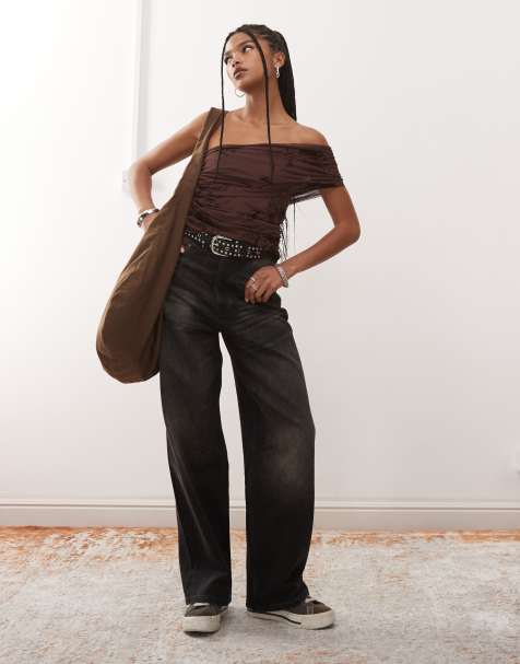 COLLUSION - Geflockte mesh top in bruin - view 1