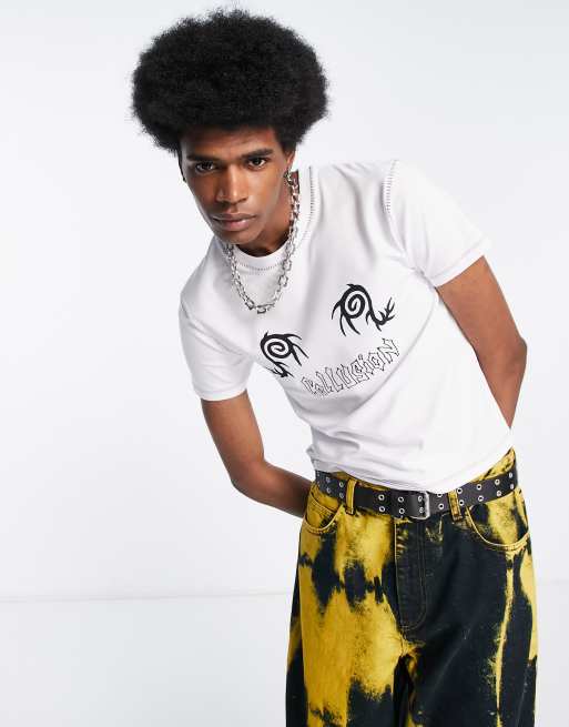 COLLUSION - Gekrompen T-shirt met contrasterende stiksels in wit