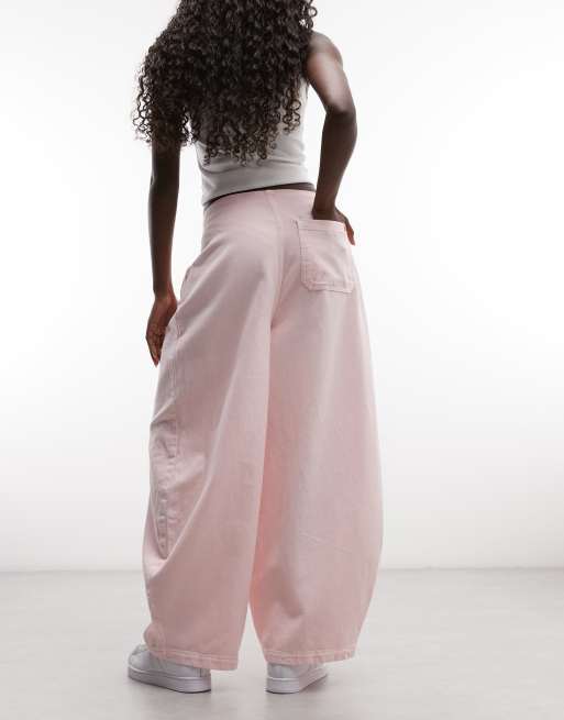 COLLUSION geplooide XL balloon jeans met taillebanddetail in roze, 3 van 5