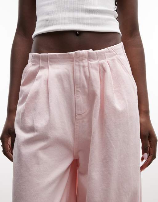 COLLUSION geplooide XL balloon jeans met taillebanddetail in roze, 5 van 5