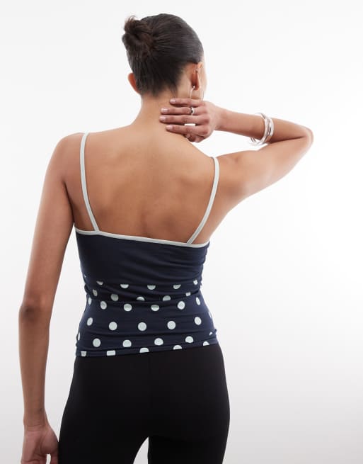 COLLUSION – Gepunktetes Camisole in Marineblau mit Kontrastbesatz, 4 von 4