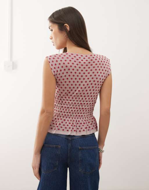 COLLUSION – Gerafftes Trägertop in Rot mit Polka Dots , 4 von 4