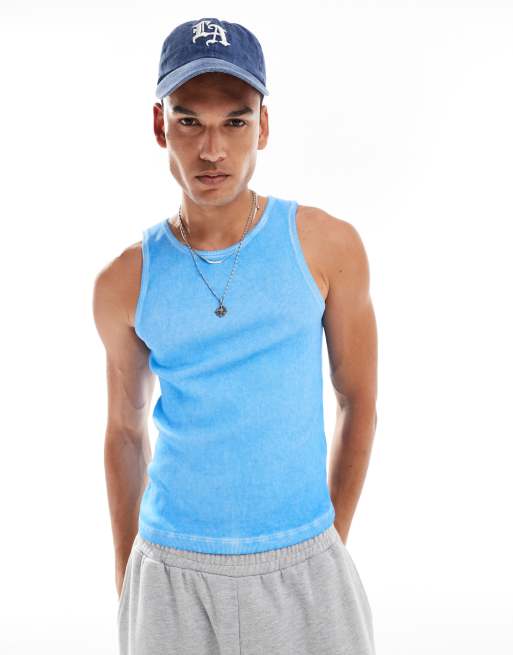 COLLUSION - Geribbeld hemdje met olie wassing in blauw, 2 van 4