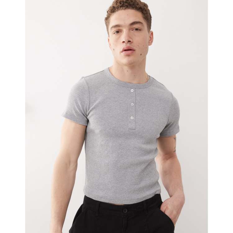 COLLUSION - Geribbeld Henley T-shirt in grijs | ASOS