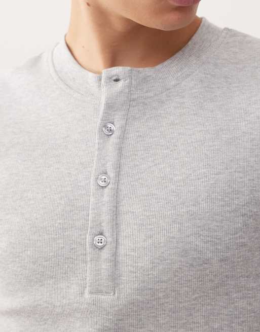 COLLUSION - Geribbeld muscle fit Henley T-shirt met korte mouwen in gemêleerd grijs, 5 van 5