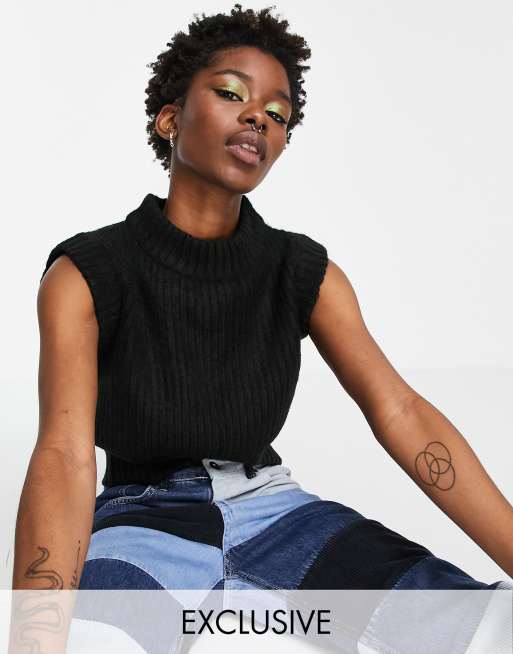 COLLUSION - Geribbelde mouwloze tanktop in zwart