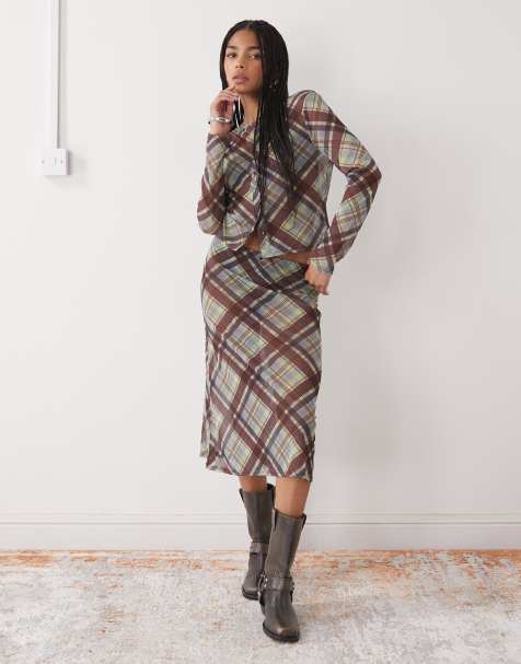 COLLUSION - Geruite co-ord set in bordeauxrood en limoengroen - view 1