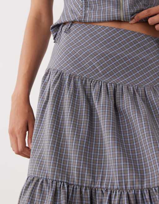 COLLUSION - Geruite midi rok in blauw, 5 van 5