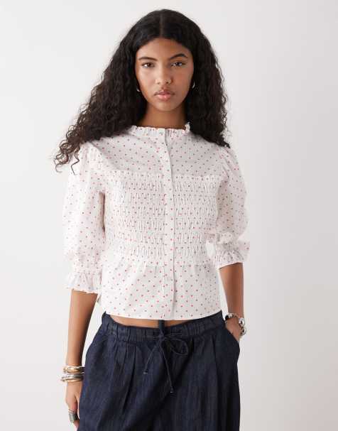 COLLUSION – Gesmokte Bluse in Weiß mit Polka-Dots - view 1
