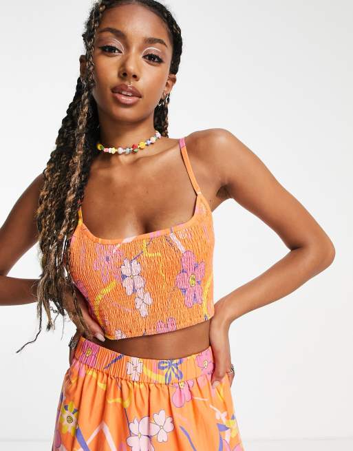 COLLUSION Co ord set van gesmokte crop top en lange rok met