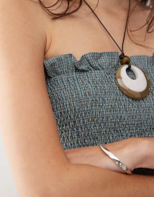 COLLUSION - Gesmokte festival bandeau-top in groen geruit, deel van co-ord set , 2 van 4