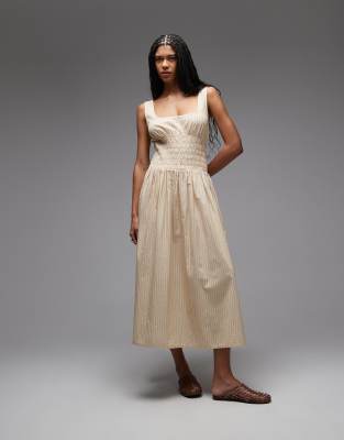 COLLUSION - Gesmoktes Maxikleid in Gelb mit Streifen und eckigem Ausschnitt