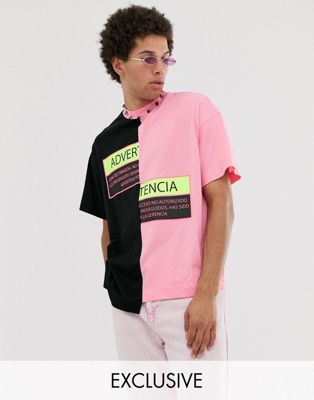 COLLUSION - Gesplitst T-shirt met neon print-Zwart