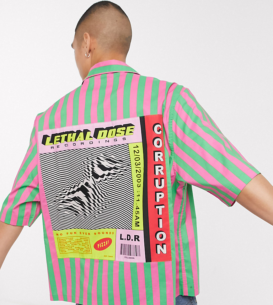 COLLUSION - Gestreept overhemd met print achterop-Multi