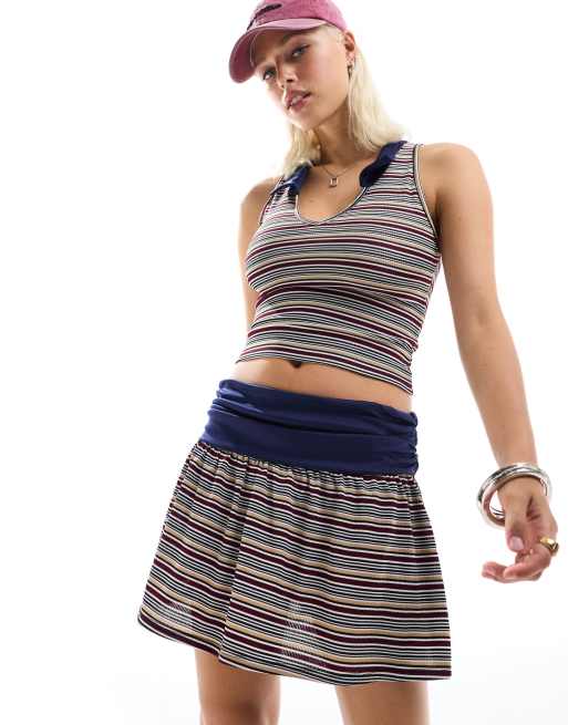 COLLUSION - Gestreepte mini tennisrok van co-ord set met omgeslagen tailleband