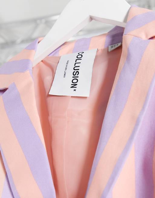 COLLUSION – Gestreifter Blazer mit Gürtel in Rosa, 3 von 4