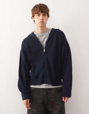 Gestrickter, kastiger Kapuzenpullover in Blau Blau XS