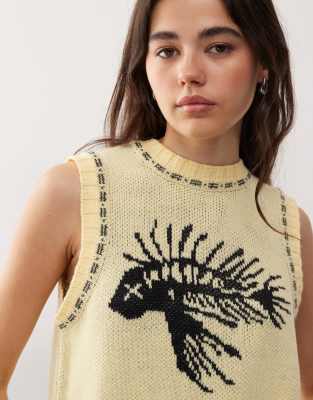 COLLUSION - Gestricktes Trägertop mit Rückenausschnitt und Skelett-Motiv-Weiß