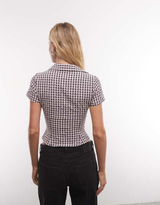COLLUSION getailleerd overhemd met korte mouwen in roze gingham, 4 van 4