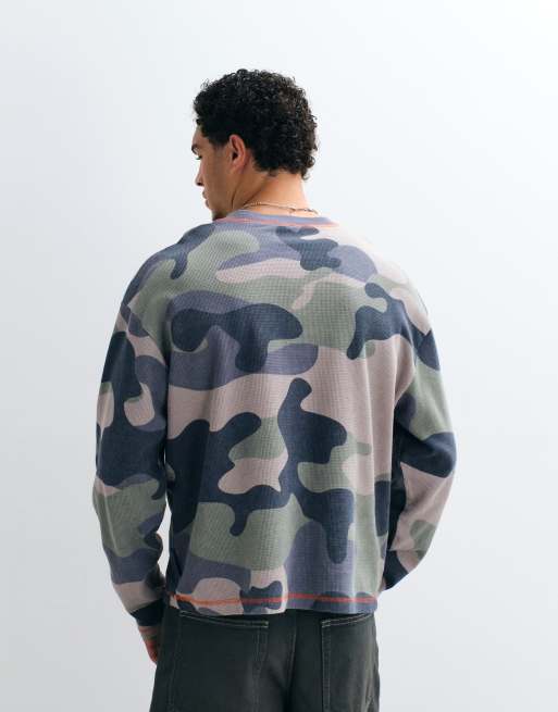 COLLUSION gewassen T-shirt met lange mouwen en wafelstructuur in camo, 4 van 5