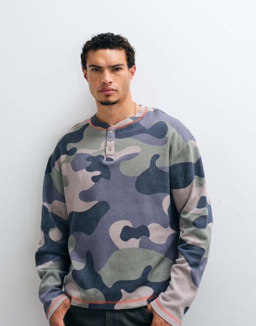 COLLUSION gewassen T-shirt met lange mouwen en wafelstructuur in camo, 5 van 5